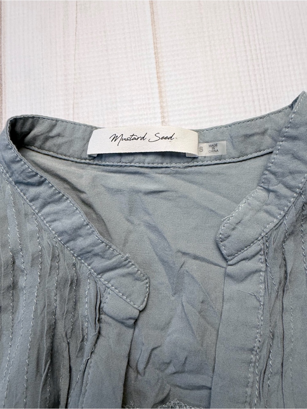 Mustard Seed Sage Green Pintuck Button-Front Blouse - Picture 2 of 5